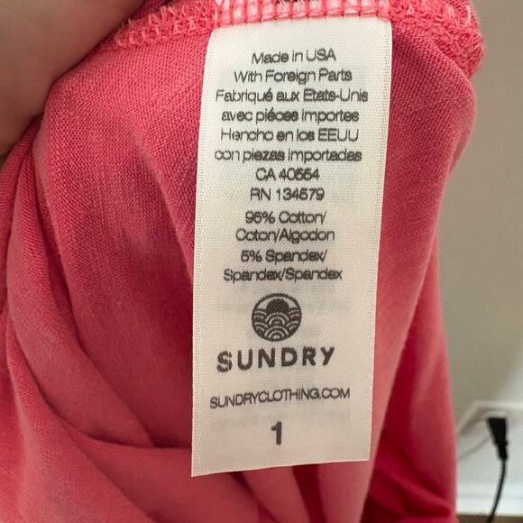 Sundry Side Shirred Side Slit Pink Midi T-Shirt Dress Womens Size 1 / Small - Picture 9 of 9
